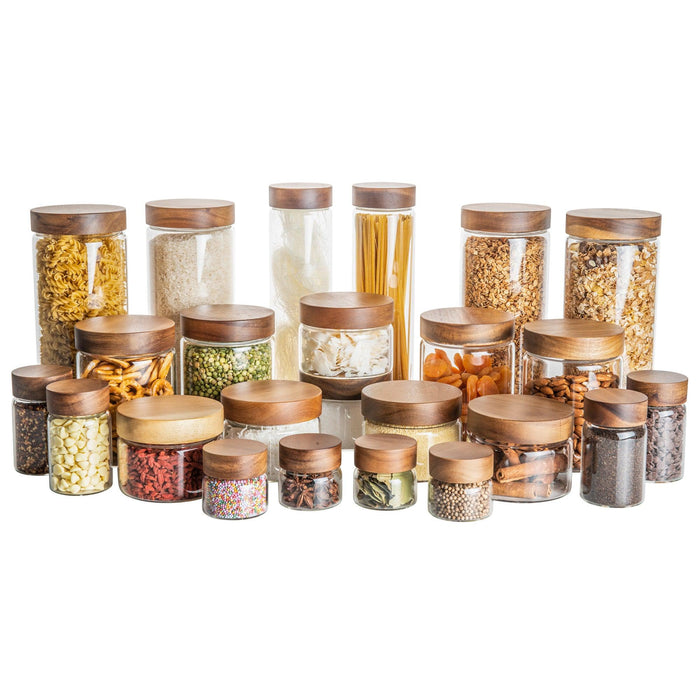 Acacia Glass Jar Deluxe Pack - Little Label Co - - Acacia Storage Jars, Acacia Wood, bundle, Food Storage Containers, Kitchen Organisation, Pantry Organisation, Value Packs