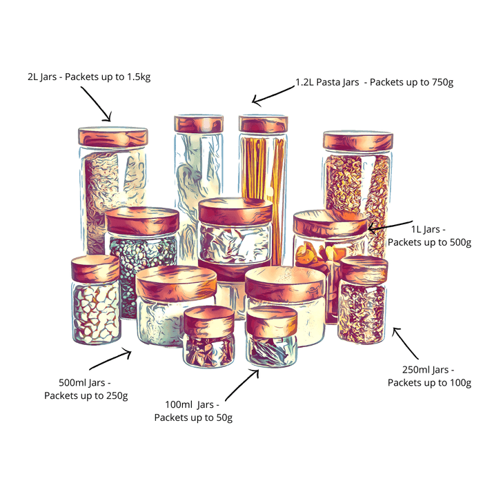 Acacia Glass Jar Deluxe Pack - Little Label Co - - Acacia Storage Jars, Acacia Wood, bundle, Food Storage Containers, Kitchen Organisation, Pantry Organisation, Value Packs