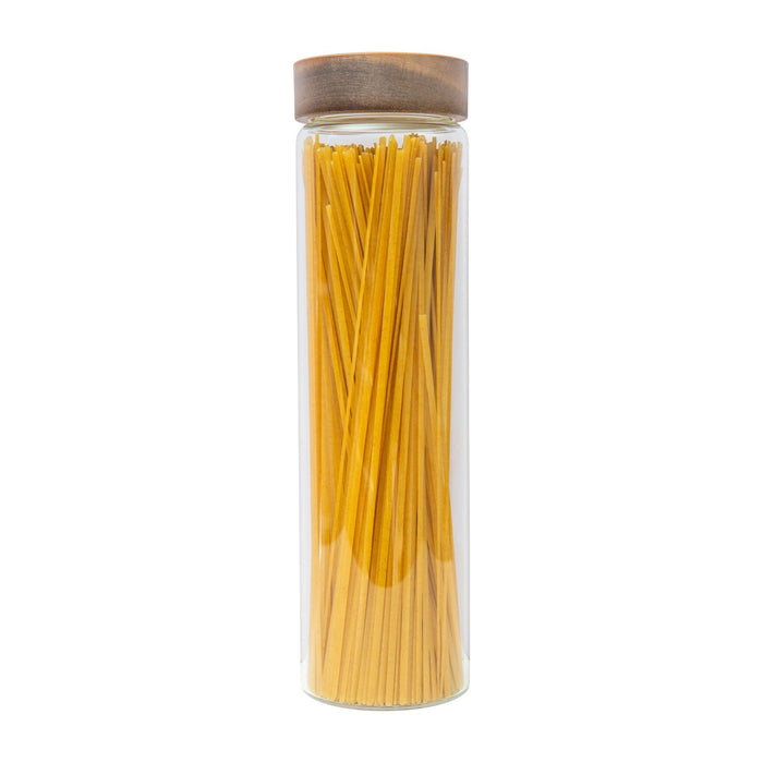 Acacia Wood Glass Pasta Jar 1.2L - Little Label Co - - 30%, Acacia Storage Jars, Acacia Wood, Food Storage Containers, Glass Storage, Kitchen Organisation, Pantry Organisation, Pasta Jar