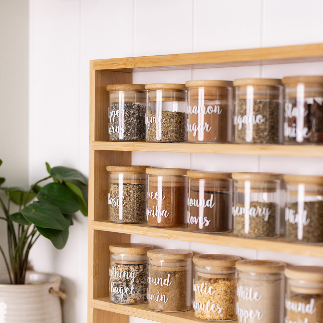 Standing 4-Tier Spice Rack with 24 75ml Herb & Spice Jars Pack