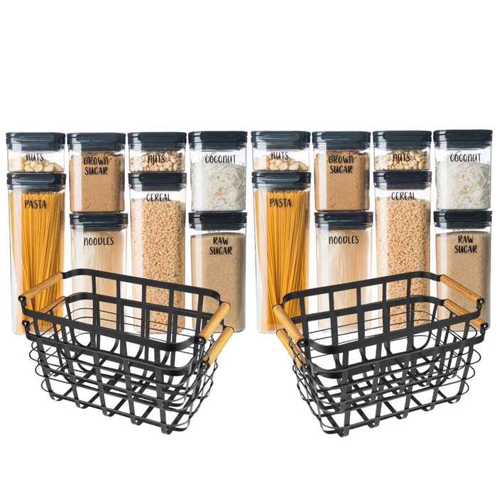 Black Flip Pantry Container Set - 16 Pack With Baskets