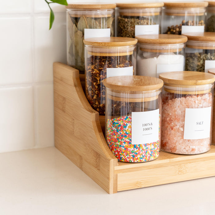 Large Bamboo Spice Rack with 12 x 200ml Herb & Spice Jars Pack
