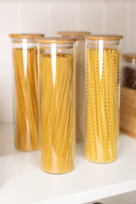 Tall Bamboo Glass Storage Jar