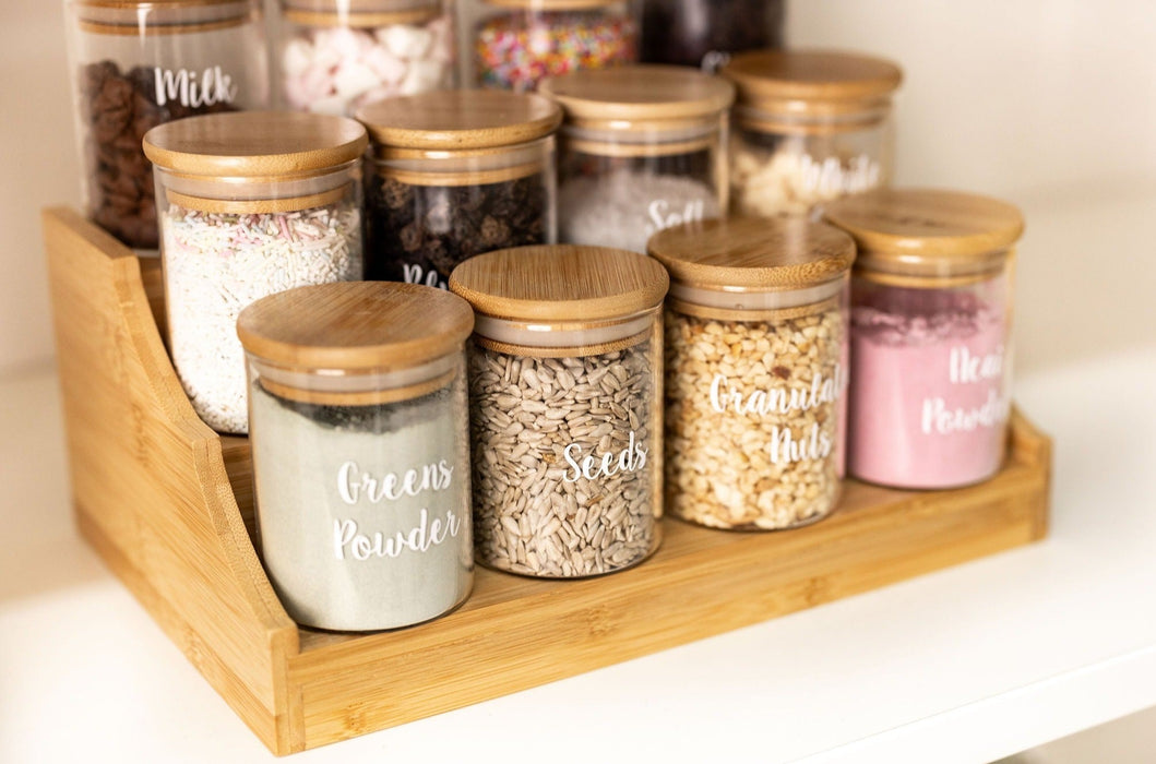 Large Bamboo Spice Rack with 12 x 200ml Herb Spice Jars Pack