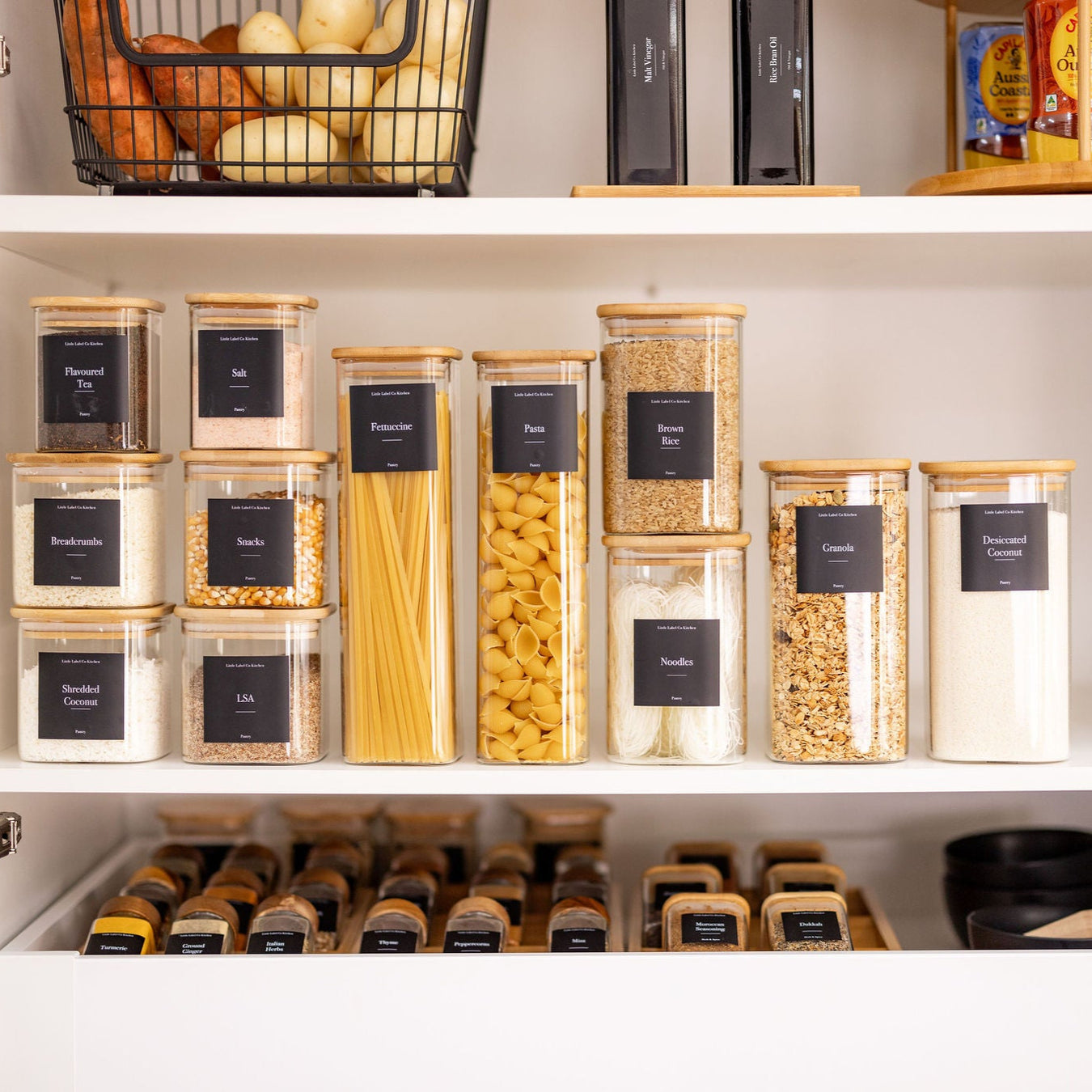 Square Glass Pantry Jars with Bamboo Lid