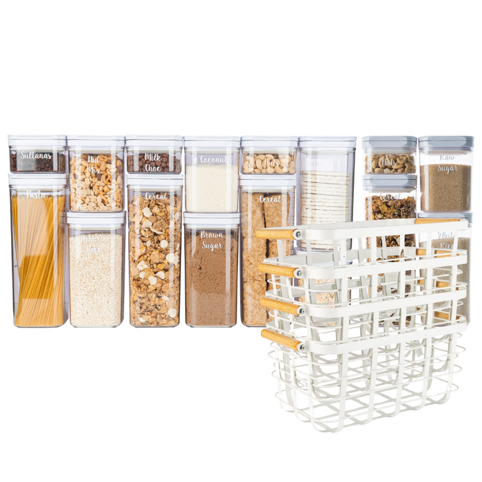 White Flip Pantry Container Set - 16 Pack With Baskets