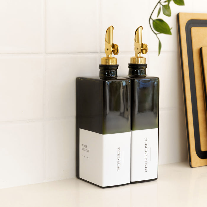 Green Oil & Vinegar Rectangle Book Bottle 500ml (Gold Pourer)