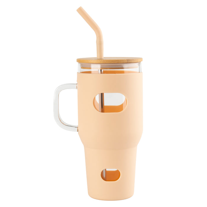 Bamboo Glass Silicone Drinking Tumbler with Straw