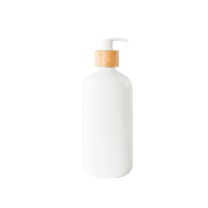 500ml White Glass Pump Bottles with Bamboo Tray - Little Label Co - Soap & Lotion Dispensers - 20%, Bathroom & Cleaning, Bathroom Organisation, Kitchen Organisation, Laundry Organisation, Refillable Bottles