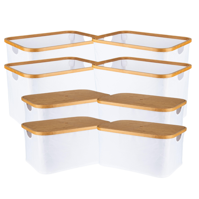 White Fabric Bamboo Linen Storage Basket Set - 8 Pack
