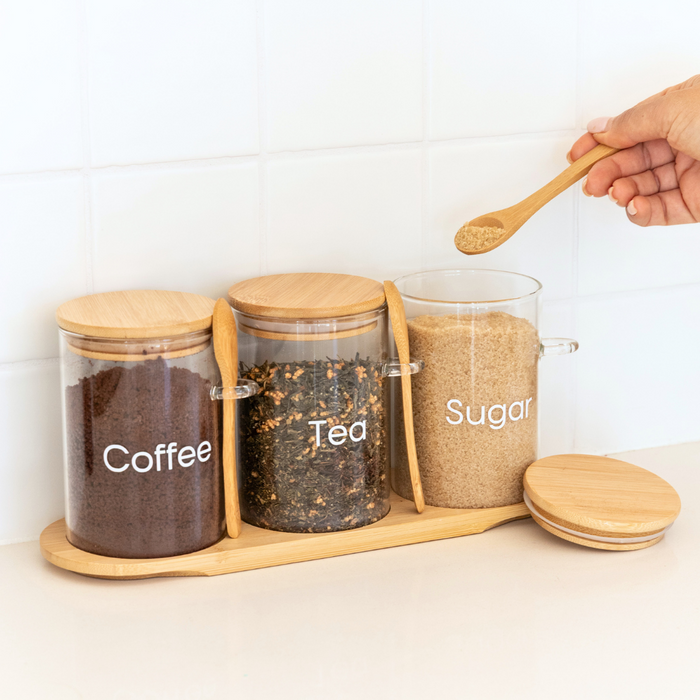 Bamboo Glass Trio Set Round - 500ml - Little Label Co Australia - The Home of Organisation For Kitchen, Bathroom, Laundry & More