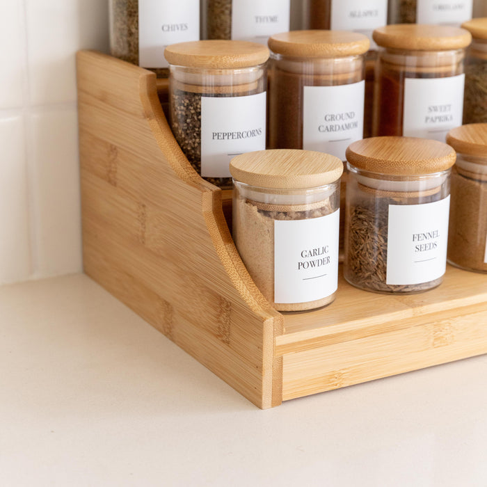 Large Bamboo Spice Rack with 15 x 75ml Herb & Spice Jars Pack