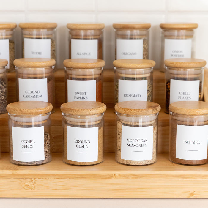 Large Bamboo Spice Rack with 15 x 75ml Herb & Spice Jars Pack