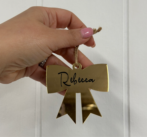 Personalised Christmas Bow Acrylic Baubles (with label) - Little Label Co The Home of Organisation For Kitchen, Bathroom, Laundry & More