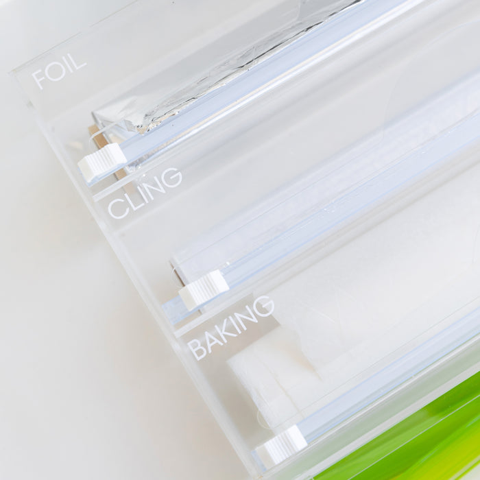 Acrylic Food Wrap Dispenser 3 Inserts - Little Label Co The Home of Organisation For Kitchen, Bathroom, Laundry & More