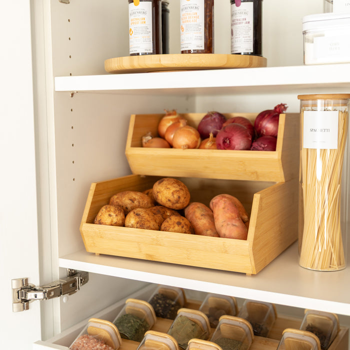 Bamboo Stackable Organiser Wide - Little Label Co The Home of Organisation For Kitchen, Bathroom, Laundry & More