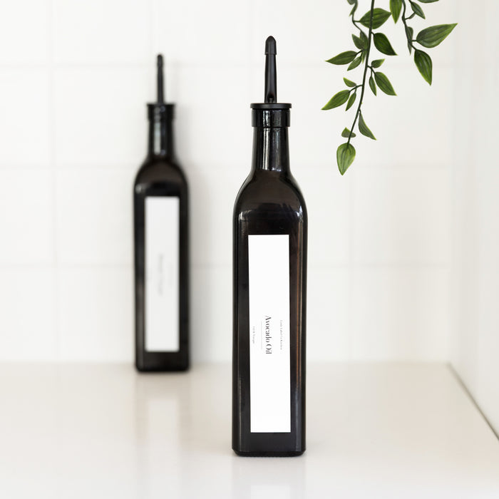 Black Oil & Vinegar Bottles - 500ml - Little Label Co The Home of Organisation For Kitchen, Bathroom, Laundry & More