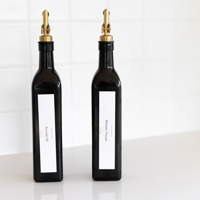 Black Oil & Vinegar Bottle with Gold Pourer - 500ml - Little Label Co The Home of Organisation For Kitchen, Bathroom, Laundry & More