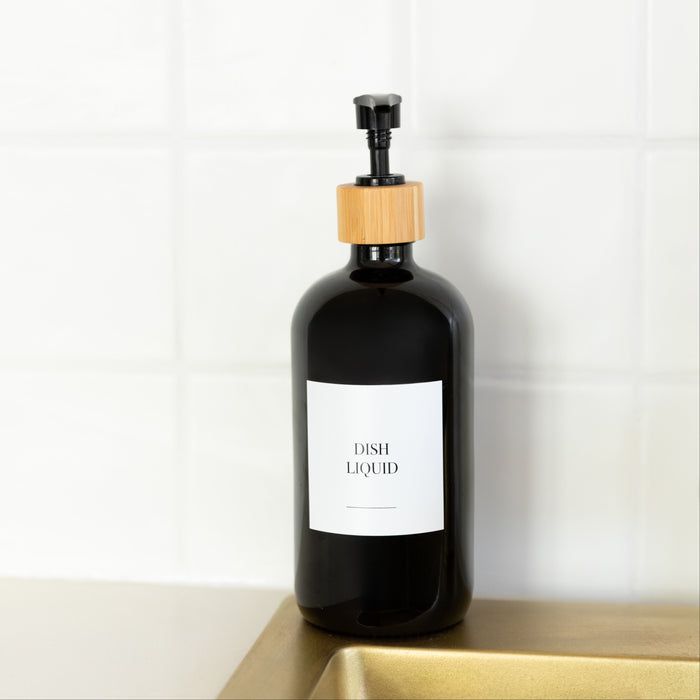 Black Glass Pump Bottle - 500ml - Little Label Co The Home of Organisation For Kitchen, Bathroom, Laundry & More