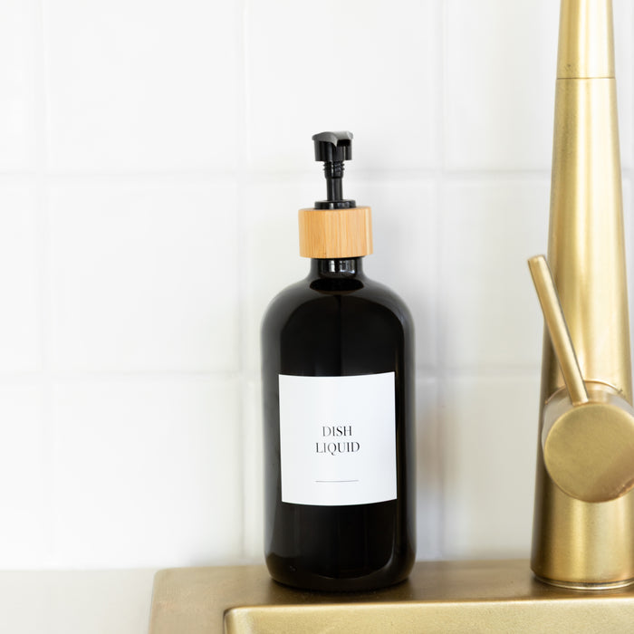 Black Glass Pump Bottle - 500ml - Little Label Co The Home of Organisation For Kitchen, Bathroom, Laundry & More
