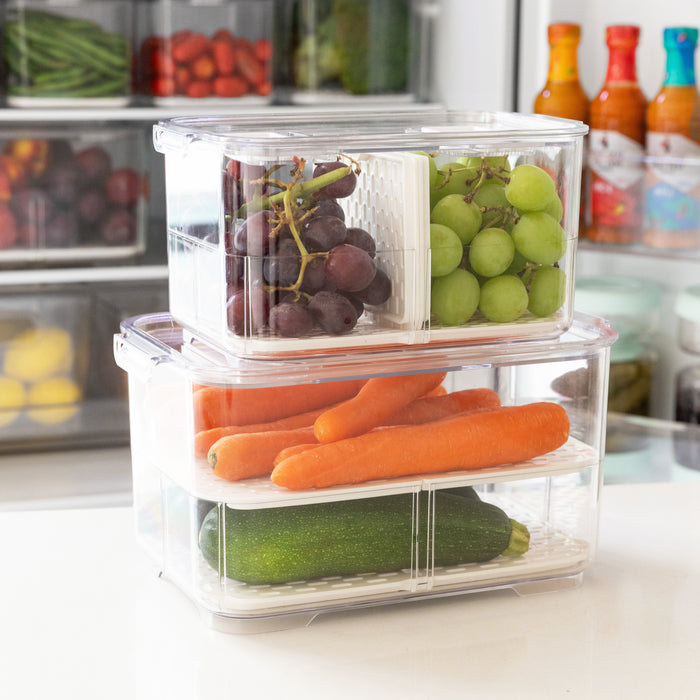 Fridge Organiser with Drainage Plug - Set of 2 - Little Label Co Australia - The Home of Organisation For Kitchen, Bathroom, Laundry & More