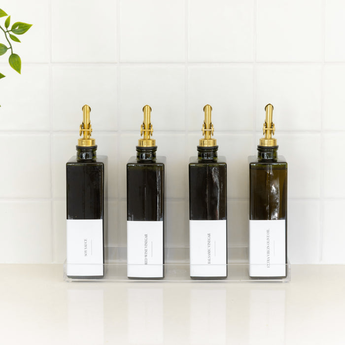 Green Oil & Vinegar Book Bottles with Acrylic Tray - 4 Pack