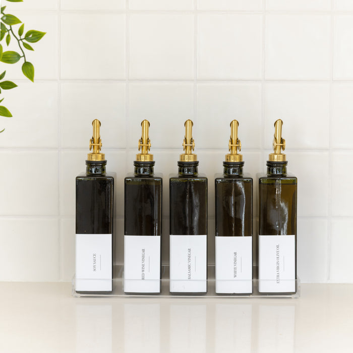 Green Oil & Vinegar Book Bottles with Acrylic Tray - 5 Pack