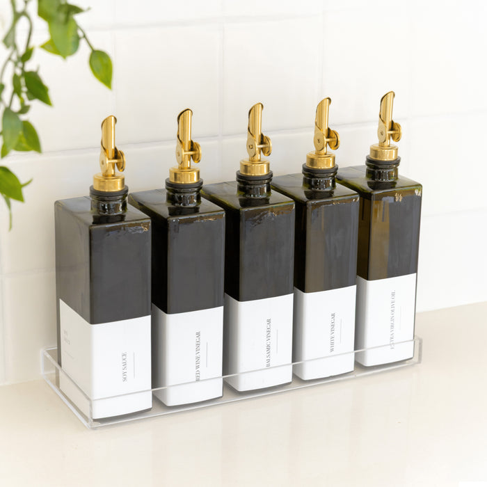 Green Oil & Vinegar Book Bottles with Acrylic Tray - 5 Pack