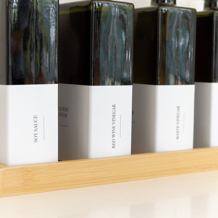 Green Oil & Vinegar Book Bottles with Bamboo Tray - 4 Pack