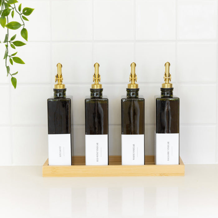 Green Oil & Vinegar Book Bottles with Bamboo Tray - 4 Pack