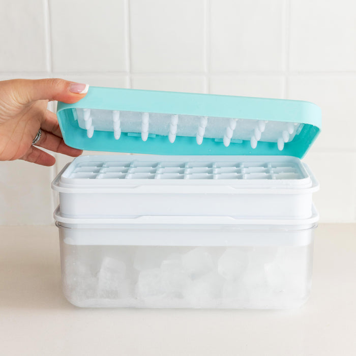 One push ice cube tray with storage box