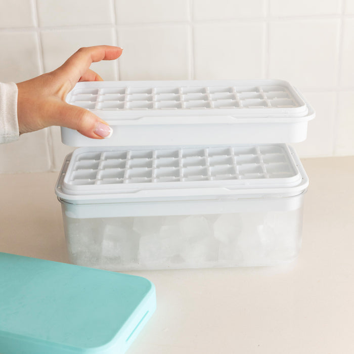 One push ice cube tray with storage box