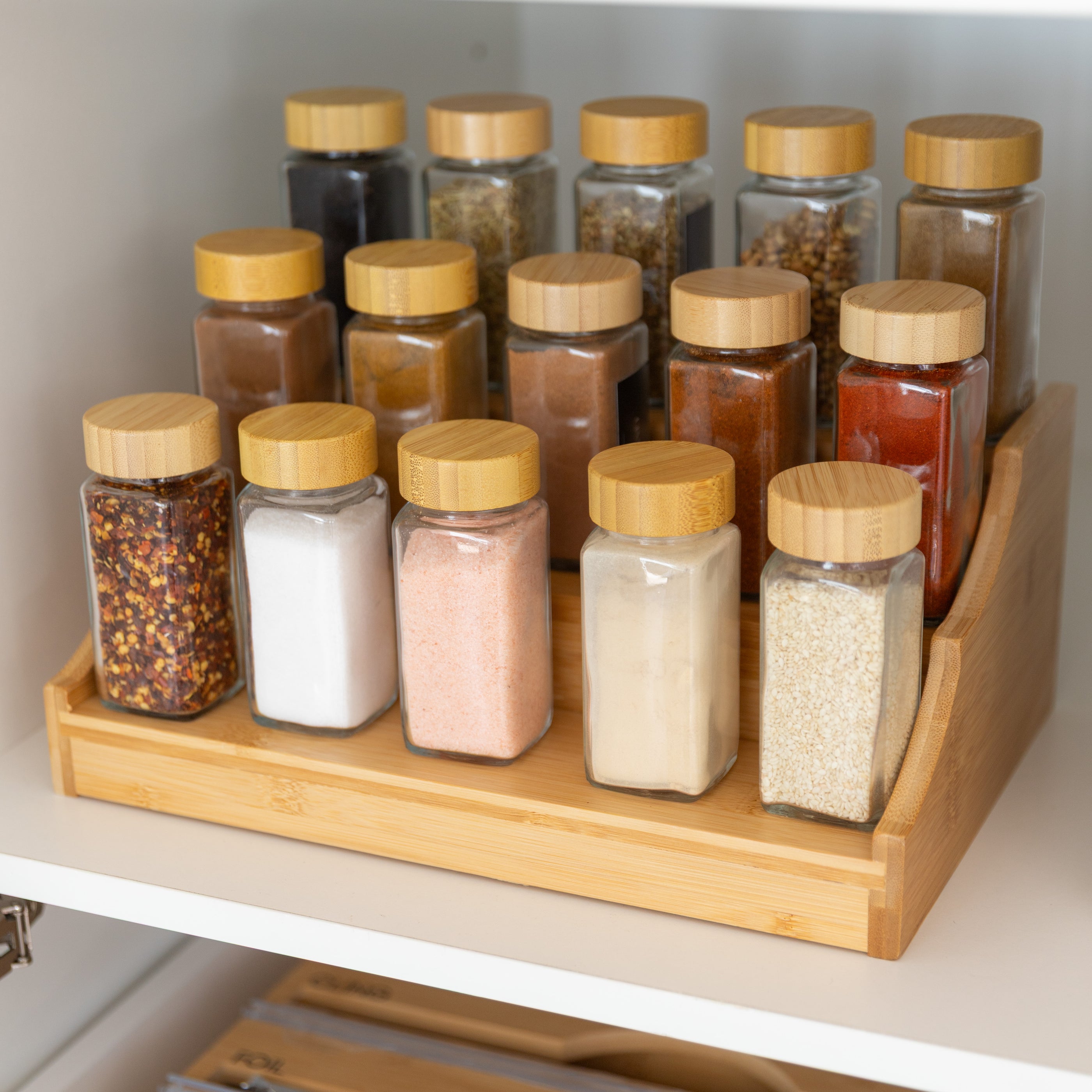 Shop Large Bamboo Spice Rack with Spice Jars - Spice Storage Containers
