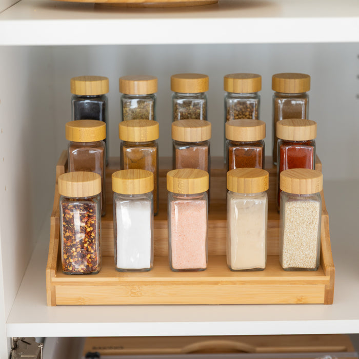 Large Bamboo Spice Rack with 15 Bamboo Shaker Spice Jars Pack