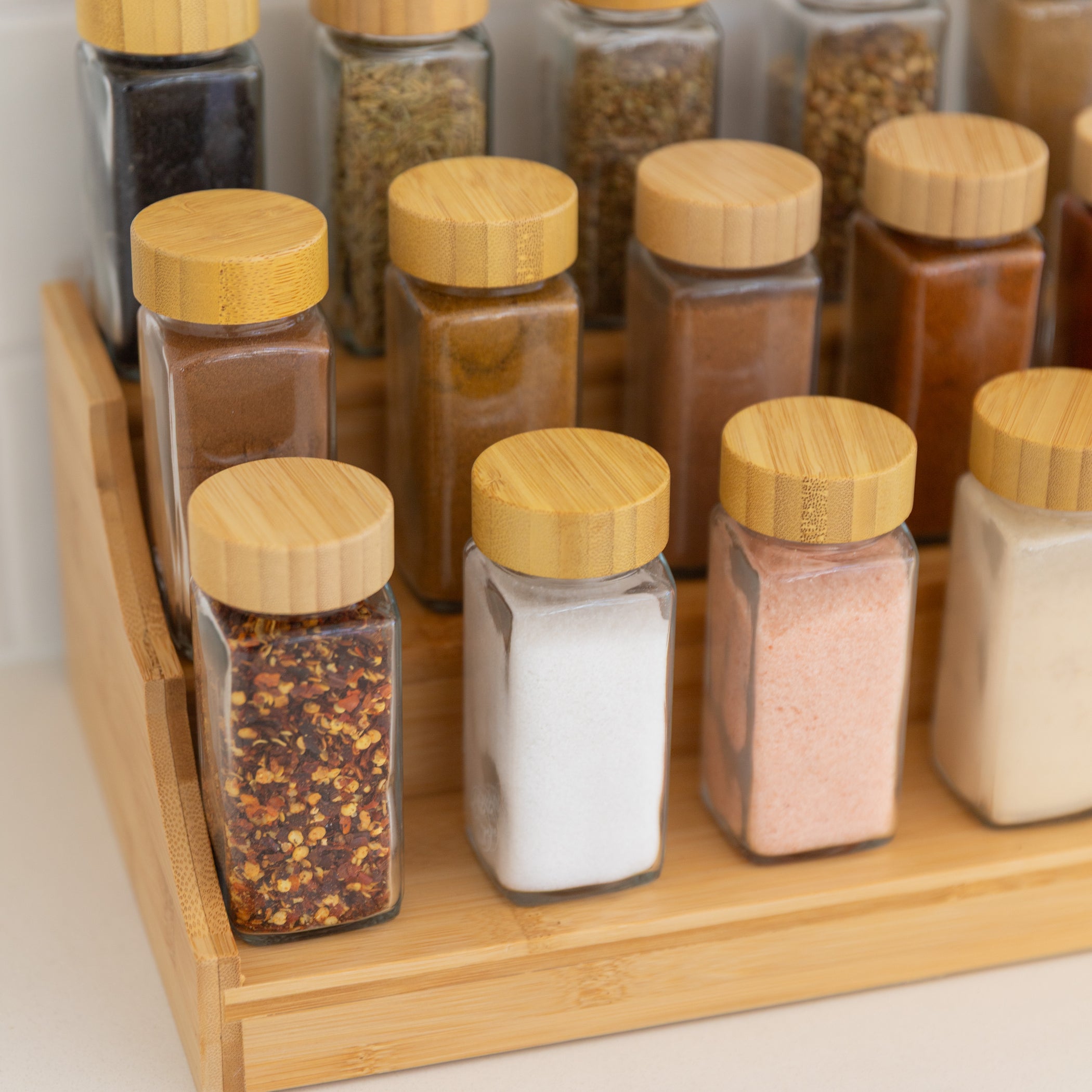 Shop Large Bamboo Spice Rack with Spice Jars - Spice Storage Containers