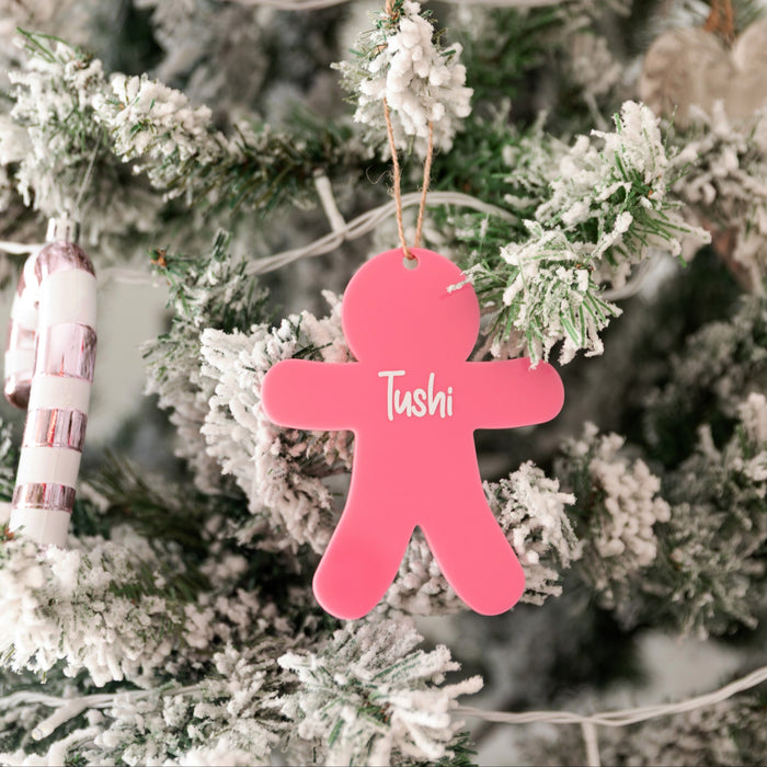 Personalised Christmas Gingerbread Acrylic Baubles (with label)