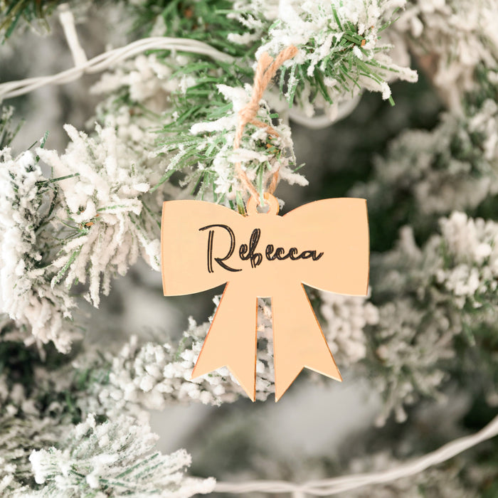 Personalised Christmas Bow Acrylic Baubles (with label)