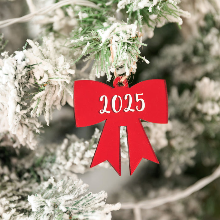 Personalised Christmas Bow Acrylic Baubles (with label)