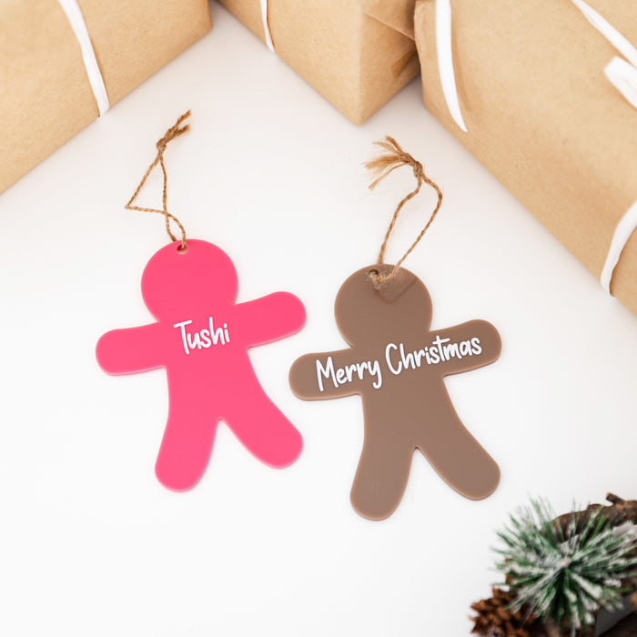 Personalised Christmas Gingerbread Acrylic Baubles (with label)
