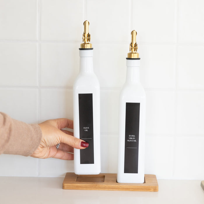 Oil & Vinegar Bottles with Gold Pourer Pack - Little Label Co The Home of Organisation For Kitchen, Bathroom, Laundry & More