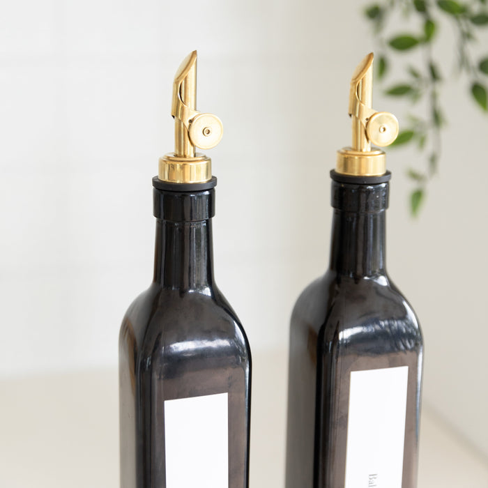 Oil & Vinegar Bottles with Gold Pourer Pack - Little Label Co The Home of Organisation For Kitchen, Bathroom, Laundry & More
