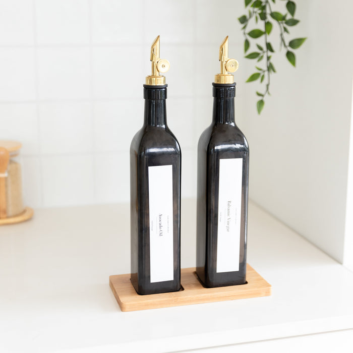 Oil & Vinegar Bottles with Gold Pourer Pack - Little Label Co The Home of Organisation For Kitchen, Bathroom, Laundry & More