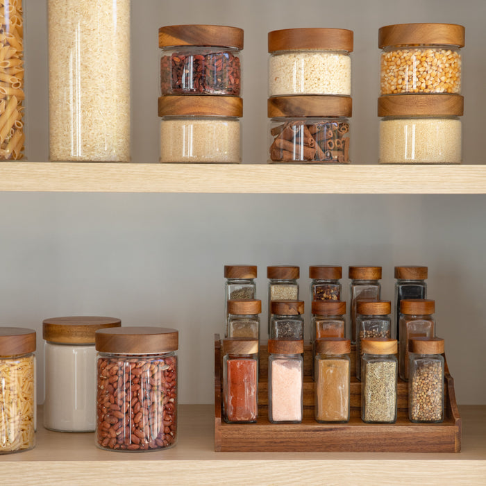 Large Acacia Spice Rack with 15 Acacia Shaker Spice Jars Pack