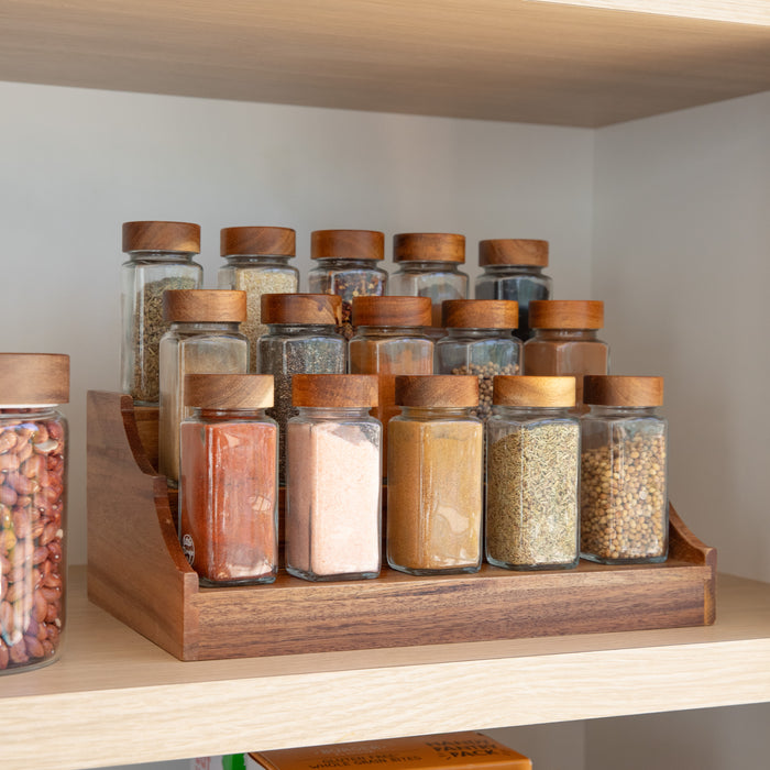 Large Acacia Spice Rack with 15 Acacia Shaker Spice Jars Pack