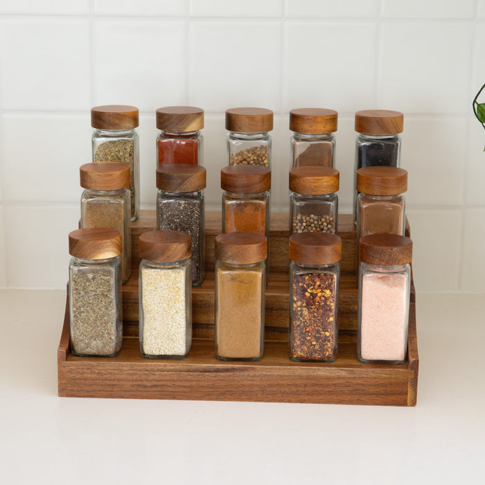Large Acacia Spice Rack with 15 Acacia Shaker Spice Jars Pack