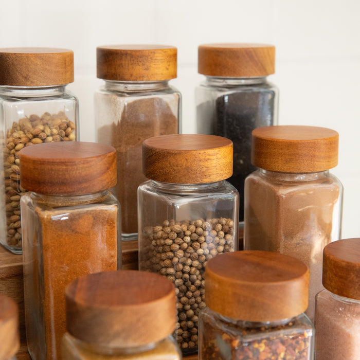 Large Acacia Spice Rack with 15 Acacia Shaker Spice Jars Pack