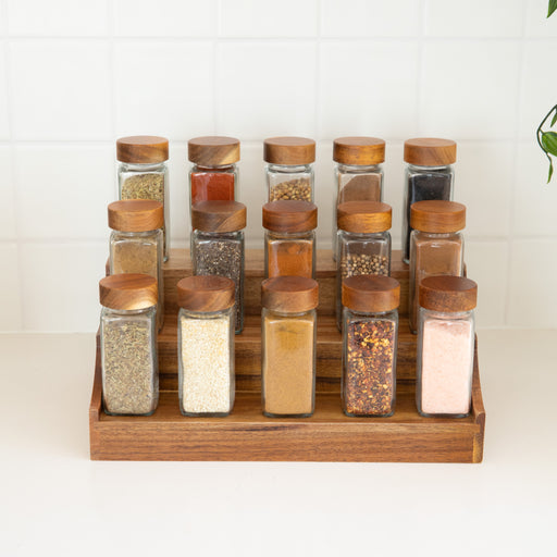 Large Acacia Spice Rack with 15 Acacia Shaker Spice Jars Pack - Little Label Co Australia - The Home of Organisation For Kitchen, Bathroom, Laundry & More