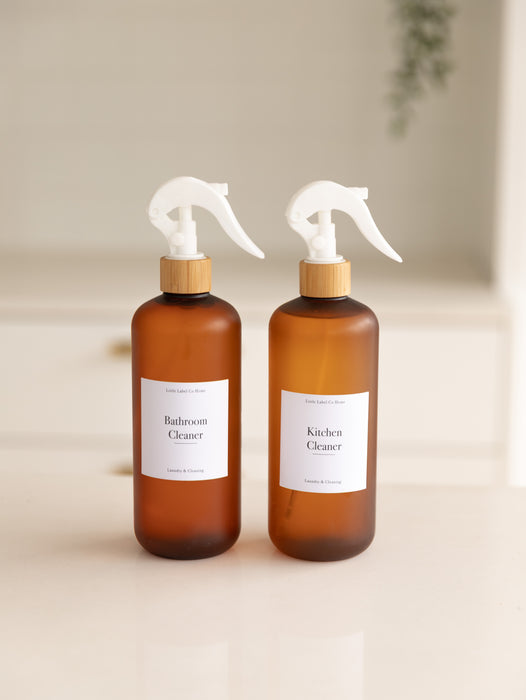 Brown Frost Bottle with White Spray - 500ml - Little Label Co The Home of Organisation For Kitchen, Bathroom, Laundry & More