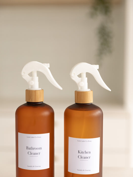 Brown Frost Bottle with White Spray - 500ml - Little Label Co The Home of Organisation For Kitchen, Bathroom, Laundry & More