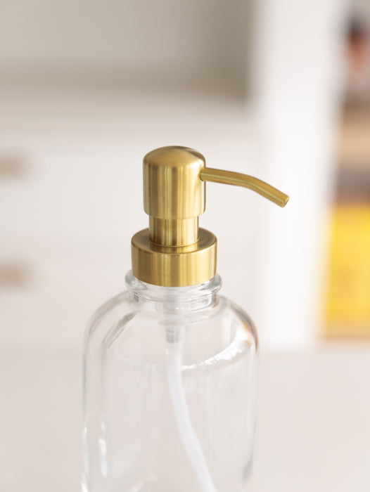 500ml Clear Glass Pump Bottle with Gold Pump - Little Label Co The Home of Organisation For Kitchen, Bathroom, Laundry & More